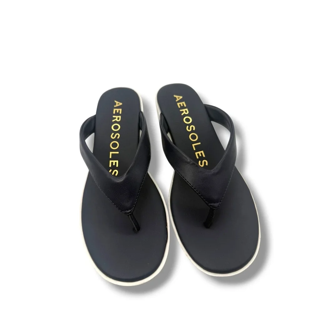 Aerosoles Navy Comfort Wedge Flip Flop/Thong Sandals Women's Size 6 Cushioned